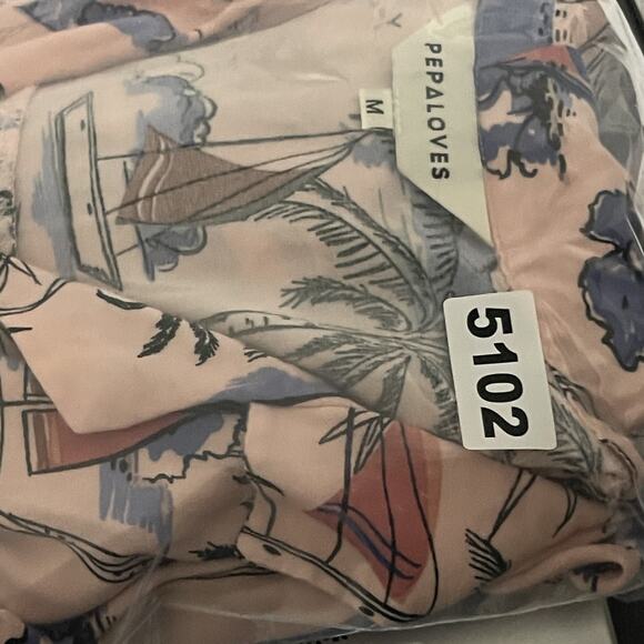 Modcloth Pepaloves Shirtdress Womens Medium Pink Rayon Tropical Beach Aloha - Picture 13 of 13